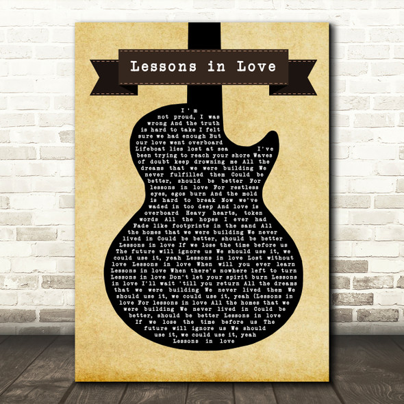 Level 42 Lessons in Love Black Guitar Decorative Wall Art Gift Song Lyric Print