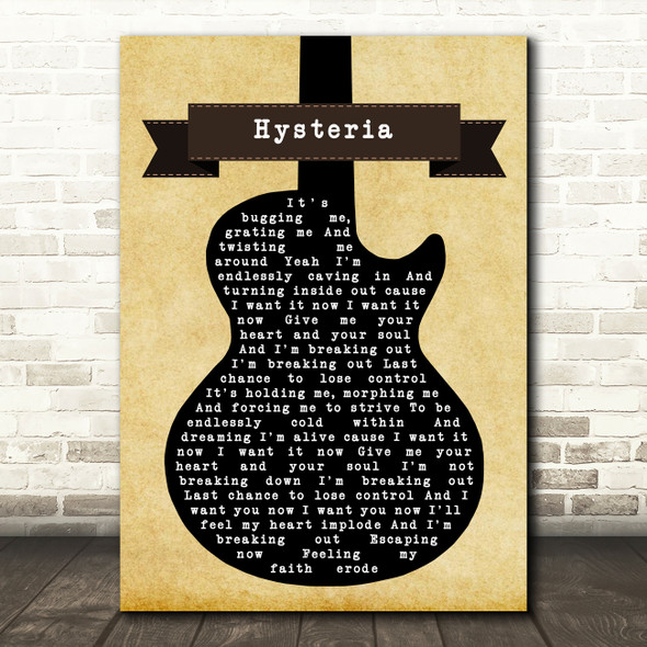Muse Hysteria Black Guitar Decorative Wall Art Gift Song Lyric Print