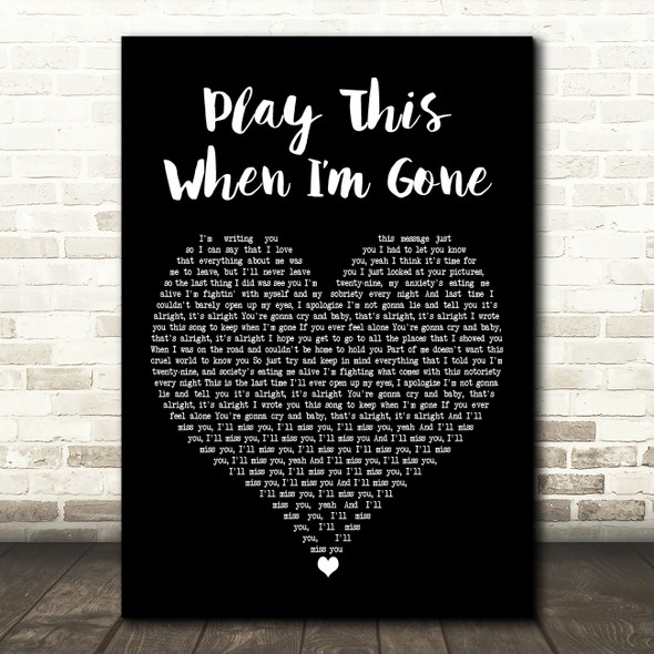 Machine Gun Kelly Play This When Im Gone Black Heart Decorative Wall Art Gift Song Lyric Print