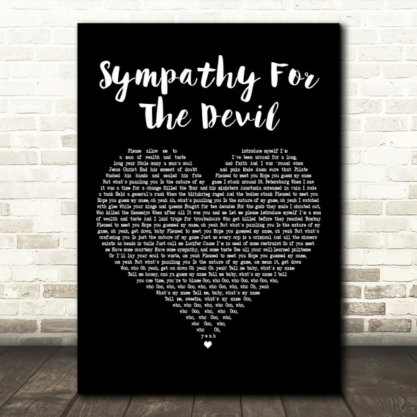 The Rolling Stones Sympathy For The Devil Black Heart Decorative Wall Art Gift Song Lyric Print