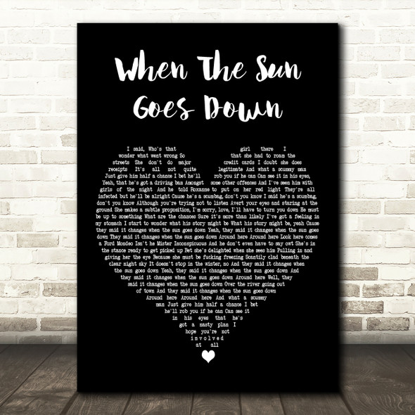 Arctic Monkeys When The Sun Goes Down Black Heart Decorative Wall Art Gift Song Lyric Print