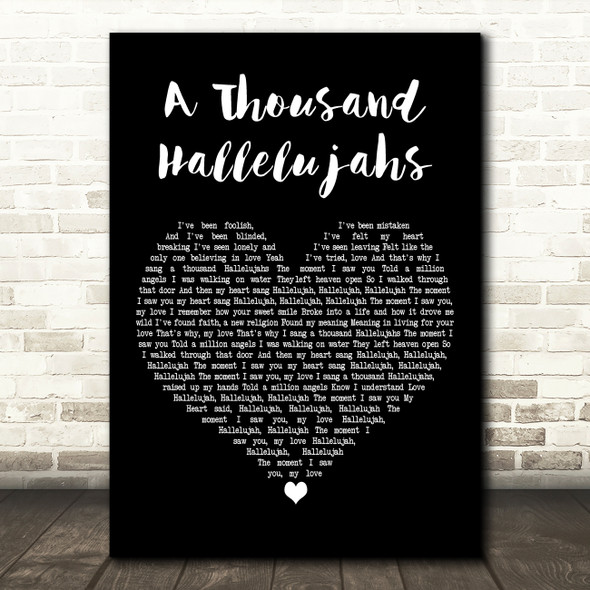 The Shires A Thousand Hallelujahs Black Heart Decorative Wall Art Gift Song Lyric Print
