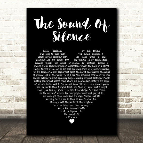 Disturbed The Sound Of Silence Black Heart Decorative Wall Art Gift Song Lyric Print