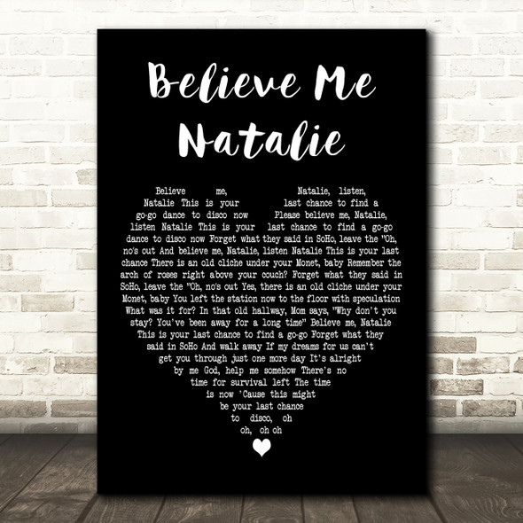 The Killers Believe Me Natalie Black Heart Decorative Wall Art Gift Song Lyric Print