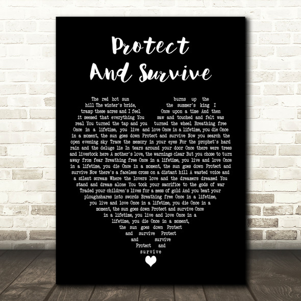 Runrig Protect and Survive Black Heart Decorative Wall Art Gift Song Lyric Print