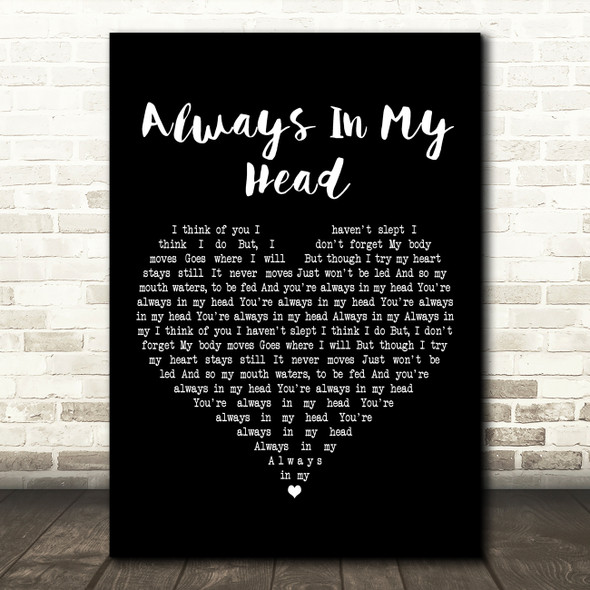 Coldplay Always In My Head Black Heart Decorative Wall Art Gift Song Lyric Print