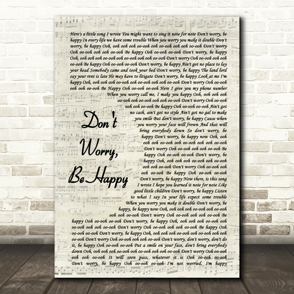 Bobby McFerrin Don't Worry, Be Happy Vintage Script Song Lyric Quote Print