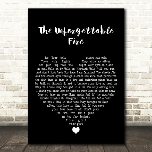 U2 The Unforgettable Fire Black Heart Decorative Wall Art Gift Song Lyric Print