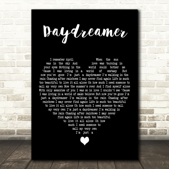 David Cassidy Daydreamer Black Heart Decorative Wall Art Gift Song Lyric Print