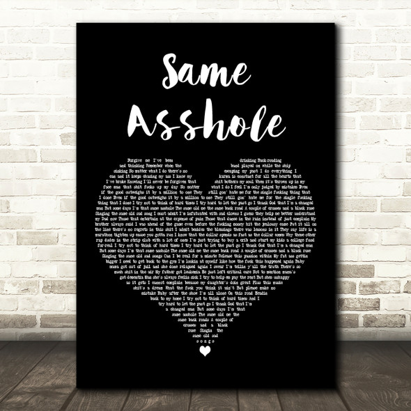 Jelly Roll Same Asshole Black Heart Decorative Wall Art Gift Song Lyric Print