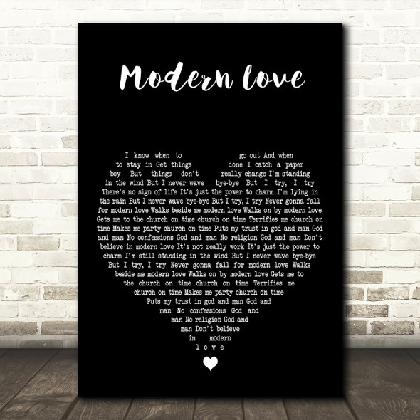 David Bowie Modern Love Black Heart Decorative Wall Art Gift Song Lyric Print