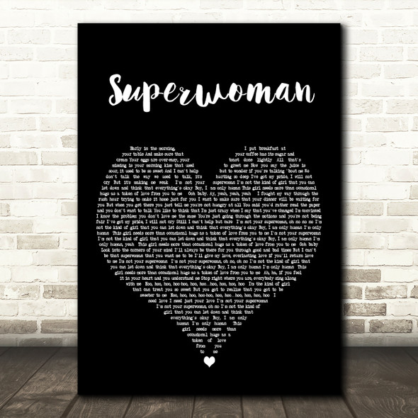 Karyn White Superwoman Black Heart Decorative Wall Art Gift Song Lyric Print
