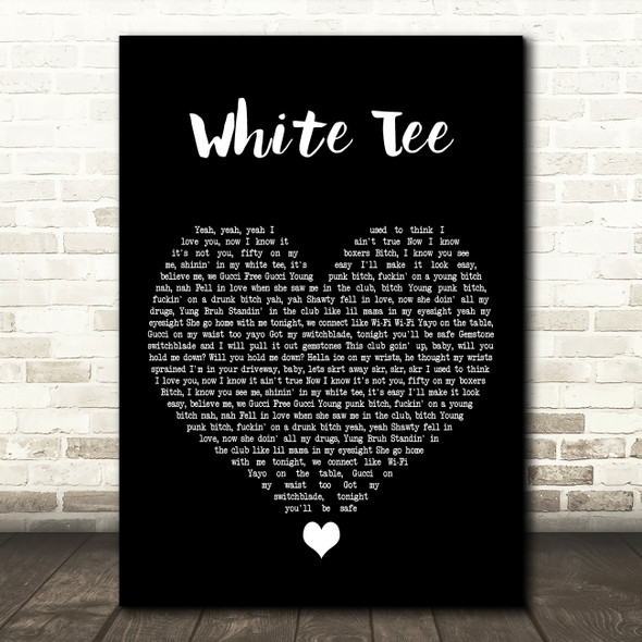 Lil Peep White Tee Black Heart Decorative Wall Art Gift Song Lyric Print