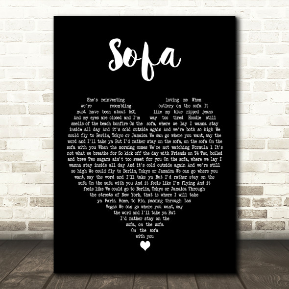 Ed Sheeran Sofa Black Heart Decorative Wall Art Gift Song Lyric Print