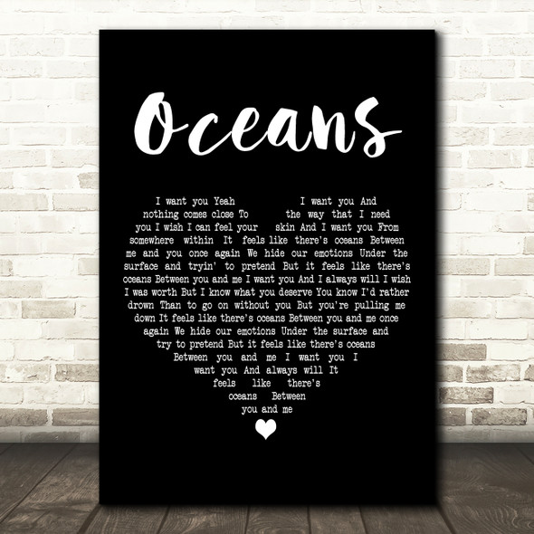 Seafret Oceans Black Heart Decorative Wall Art Gift Song Lyric Print