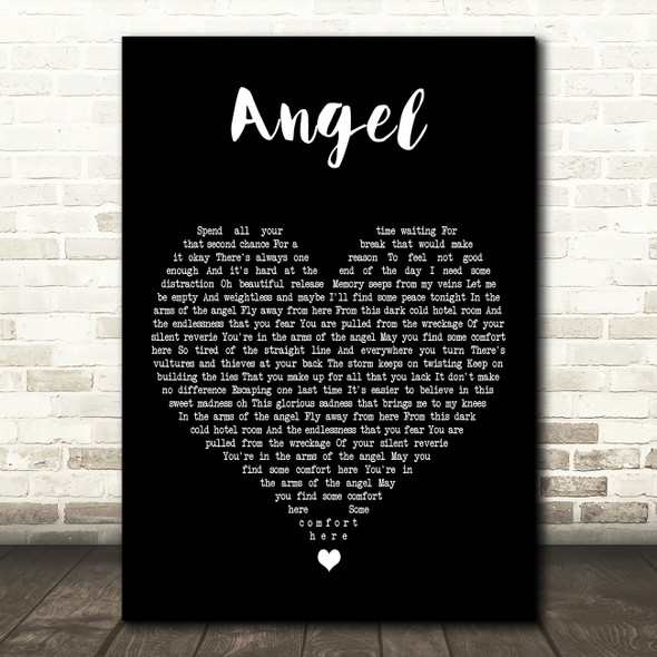 Angelis Angel Black Heart Decorative Wall Art Gift Song Lyric Print