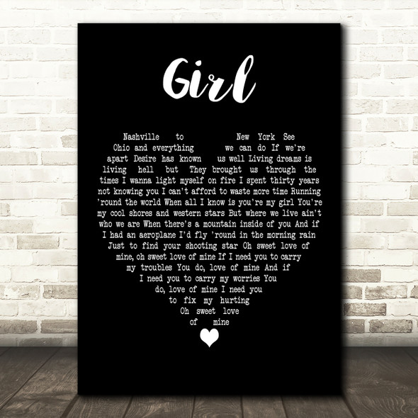 Lovedrug Girl Black Heart Decorative Wall Art Gift Song Lyric Print