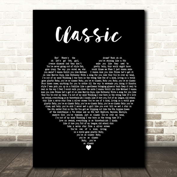 MKTO Classic Black Heart Decorative Wall Art Gift Song Lyric Print