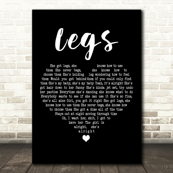 ZZ Top Legs Black Heart Decorative Wall Art Gift Song Lyric Print