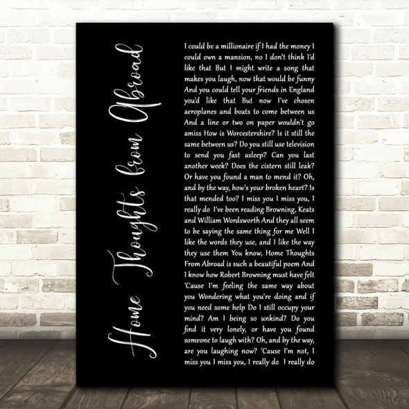 Clifford T. Ward Home Thoughts from Abroad Black Script Decorative Wall Art Gift Song Lyric Print