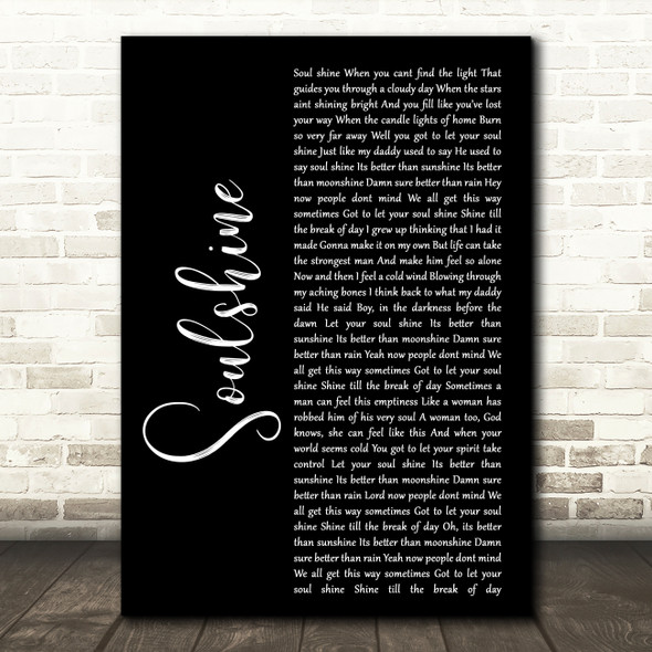 Allman Brothers Band Soulshine Black Script Decorative Wall Art Gift Song Lyric Print