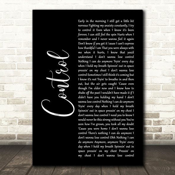 Zoe Wees Control Black Script Decorative Wall Art Gift Song Lyric Print