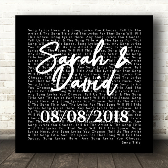 Black Square Simple Script Any Song Lyric Personalised Music Wall Art Print