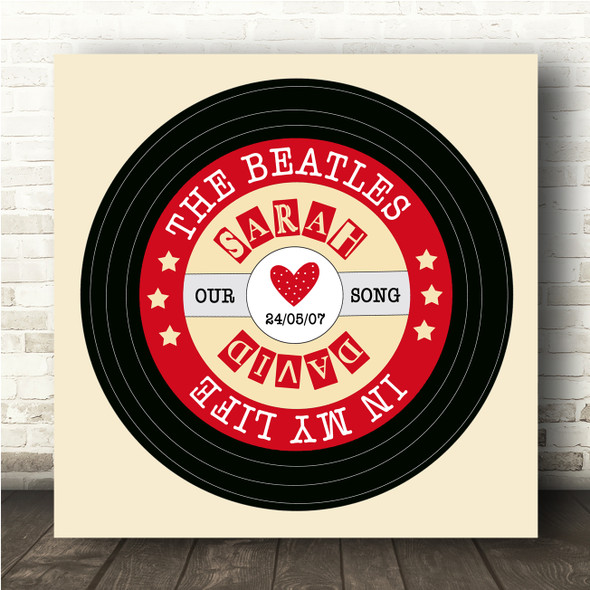 Red Yellow Square Vinyl Record Any Song Personalised Square Music Song Lyric Art Print