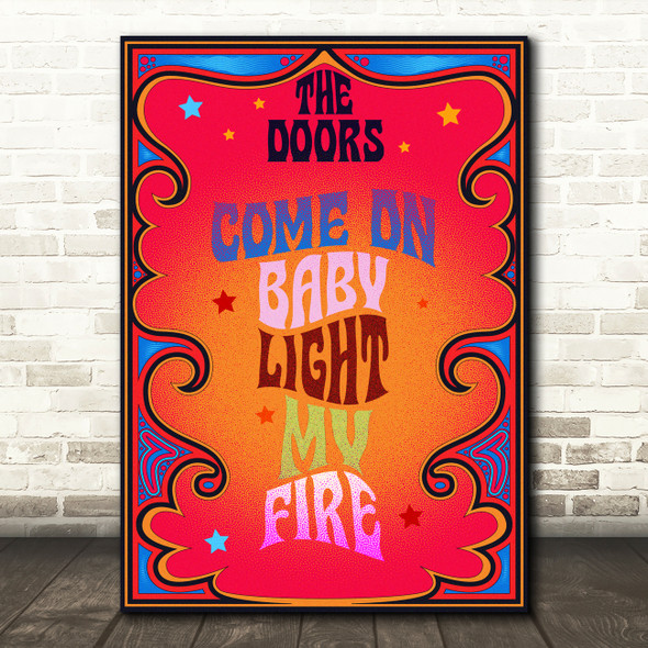 The Doors Light My Fire Hippie Waves Music Song Lyric Wall Art Print