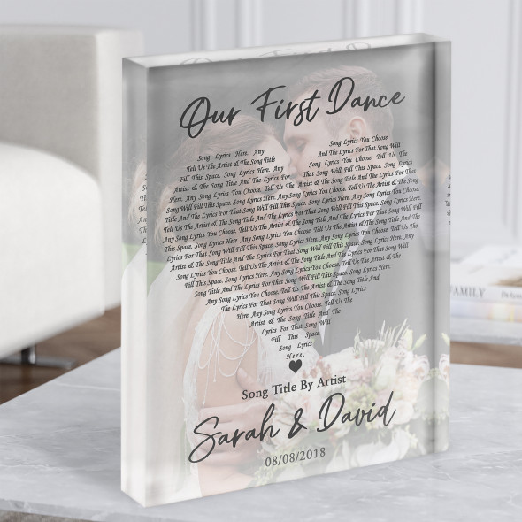 Full Page Portrait Photo First Dance Wedding Any Song Lyric Acrylic Block
