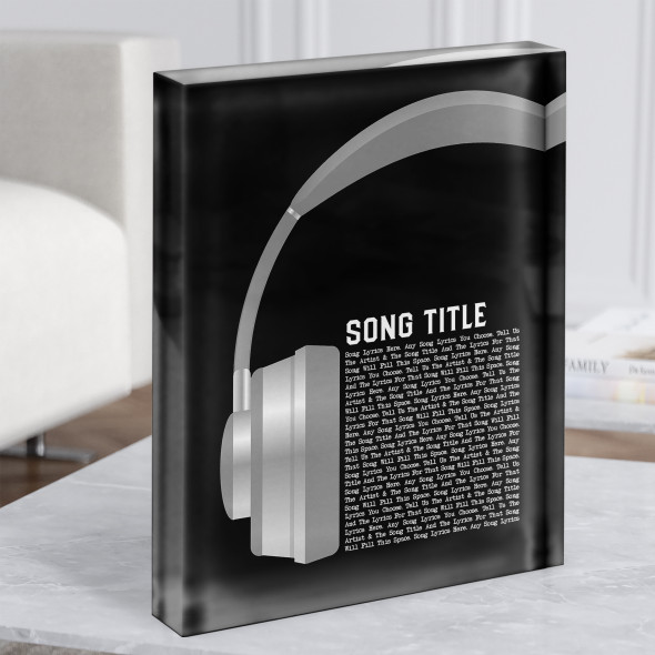 Grey Headphones Any Song Lyric Acrylic Block