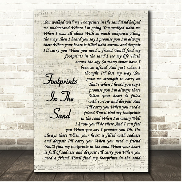 Leona Lewis Footprints In The Sand Vintage Script Song Lyric Print