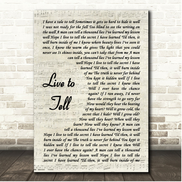 Madonna Live to Tell Vintage Script Song Lyric Print