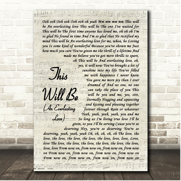 Natalie Cole This Will Be (An Everlasting Love) Vintage Script Song Lyric Print