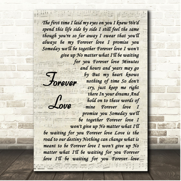 Reba McEntire Forever Love Vintage Script Song Lyric Print