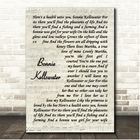 The Irish Rovers Bonnie Kellswater Vintage Script Song Lyric Print