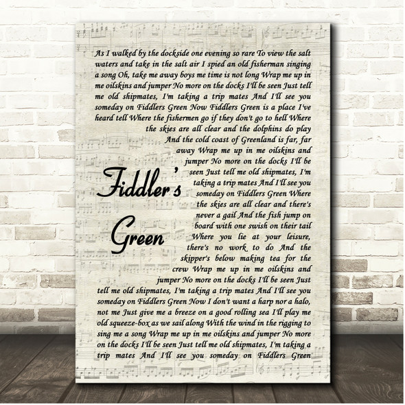The Irish Rovers Fiddlers Green Vintage Script Song Lyric Print