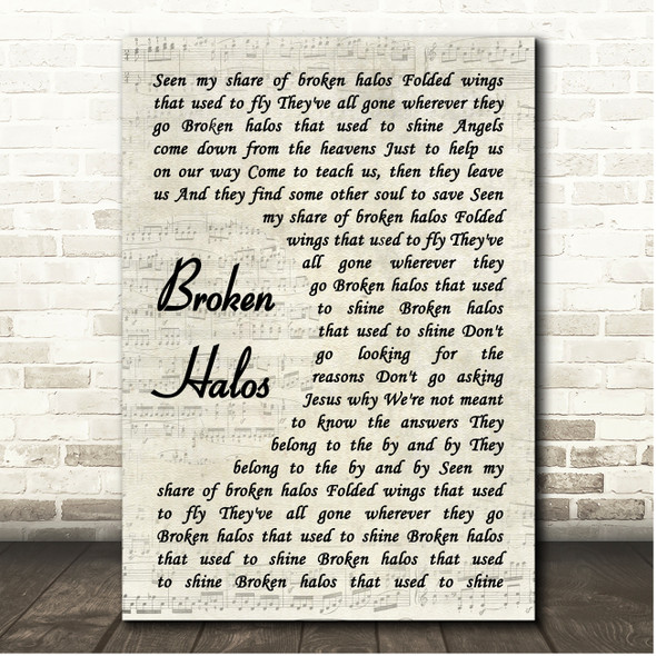 Chris Stapleton Broken Halos Vintage Script Song Lyric Print