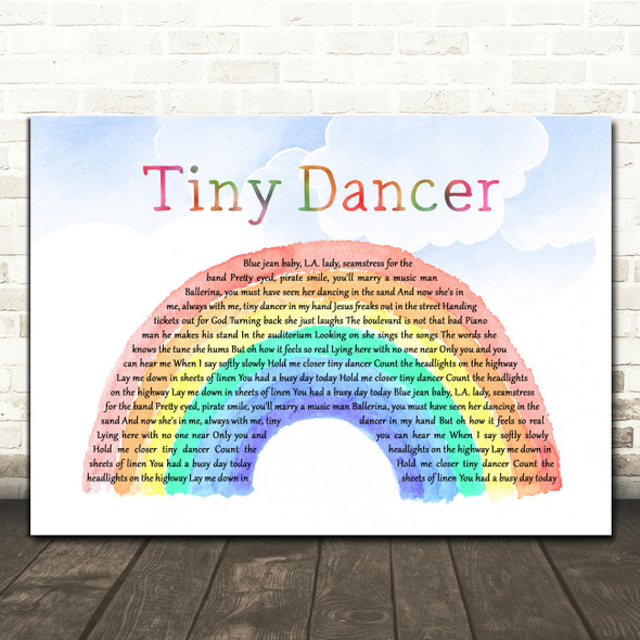 Elton John Tiny Dancer Watercolour Rainbow & Clouds Song Lyric Print