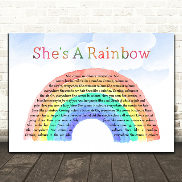 The Rolling Stones She's A Rainbow Watercolour Rainbow & Clouds Song Lyric Print