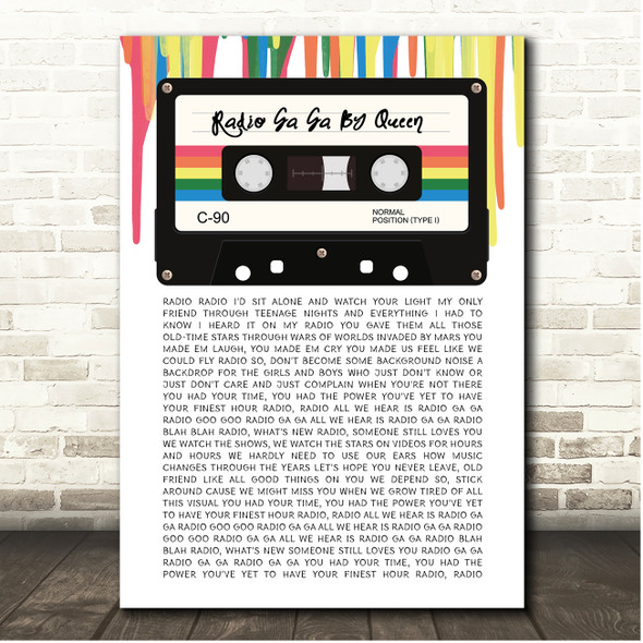 Queen Radio Ga Ga 80's Retro Cassette Paint Drip Song Lyric Print