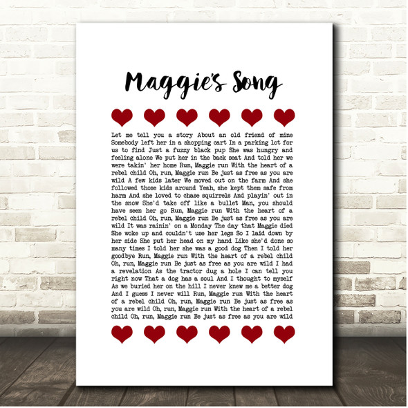 Chris Stapleton Maggies Song Red Hearts In Row Song Lyric Print