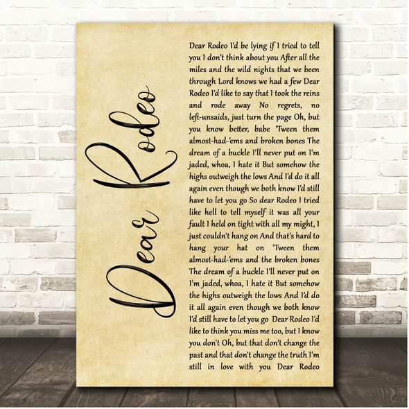 Cody Johnson Dear Rodeo Rustic Script Song Lyric Print