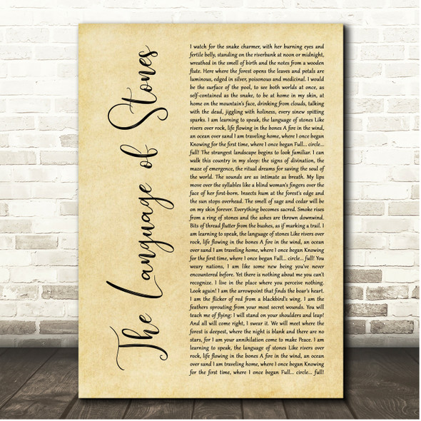 Geoff Bartley, Sarah Stockwell The Language of Stones Rustic Script Song Lyric Print