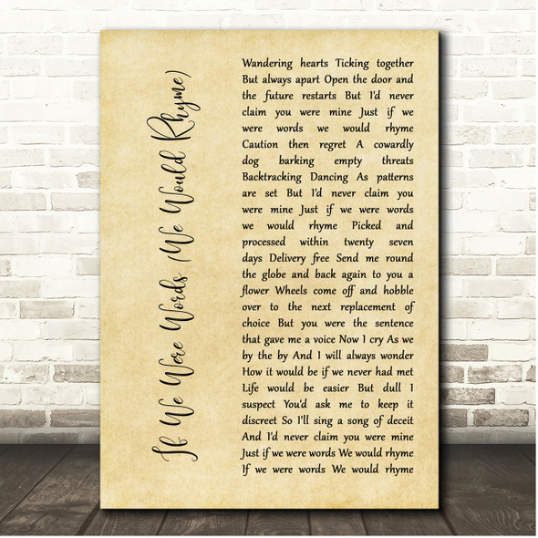 Gruff Rhys If We Were Words (We Would Rhyme) Rustic Script Song Lyric Print