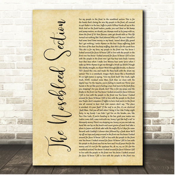 Hilltop Hoods The Nosebleed Section Rustic Script Song Lyric Print