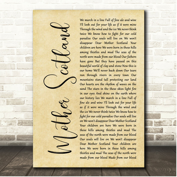 James Beeny & Gina Georgio Mother Scotland Rustic Script Song Lyric Print