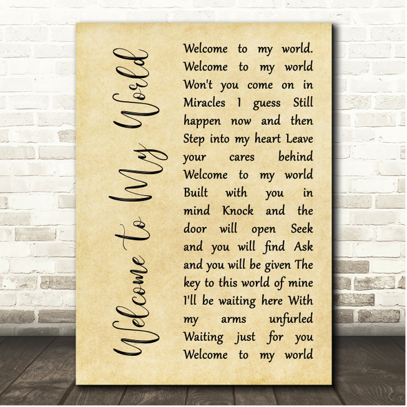 Jim Reeves Welcome To My World Rustic Script Song Lyric Print