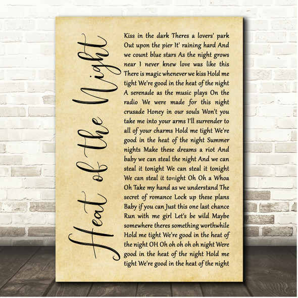 John Cafferty & The Beaver Brown Band Heat of the Night Rustic Script Song Lyric Print