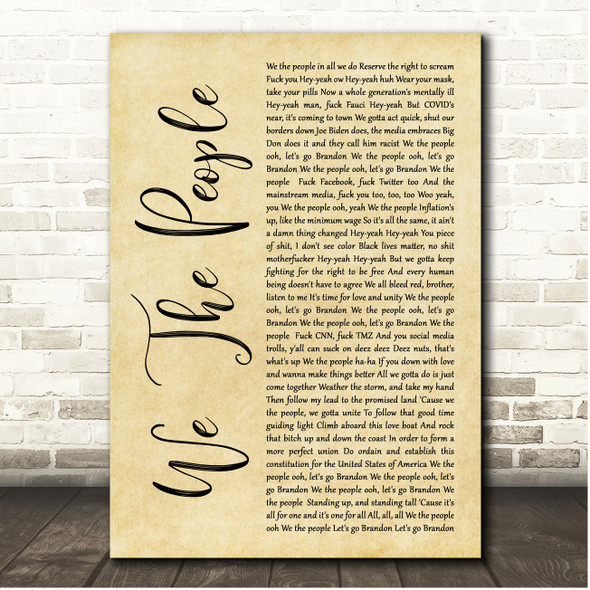 Kid Rock We The People Rustic Script Song Lyric Print